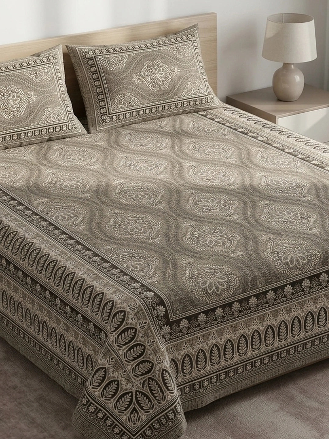 Croff Jaipuri Printed Cotton King Size Bedsheet 93X108