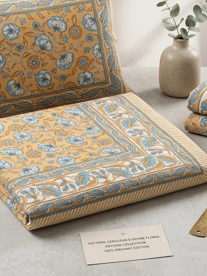 Croff Jaipuri Block Printed Cotton Floral King Size Bedsheet