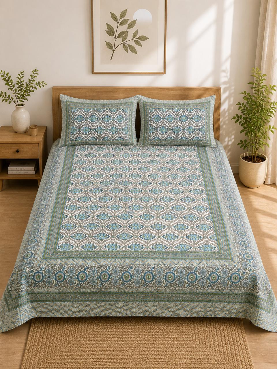 CROFF Premium Cotton King Size Bedsheet with 2 Pillow Covers (90 x 108 inches)