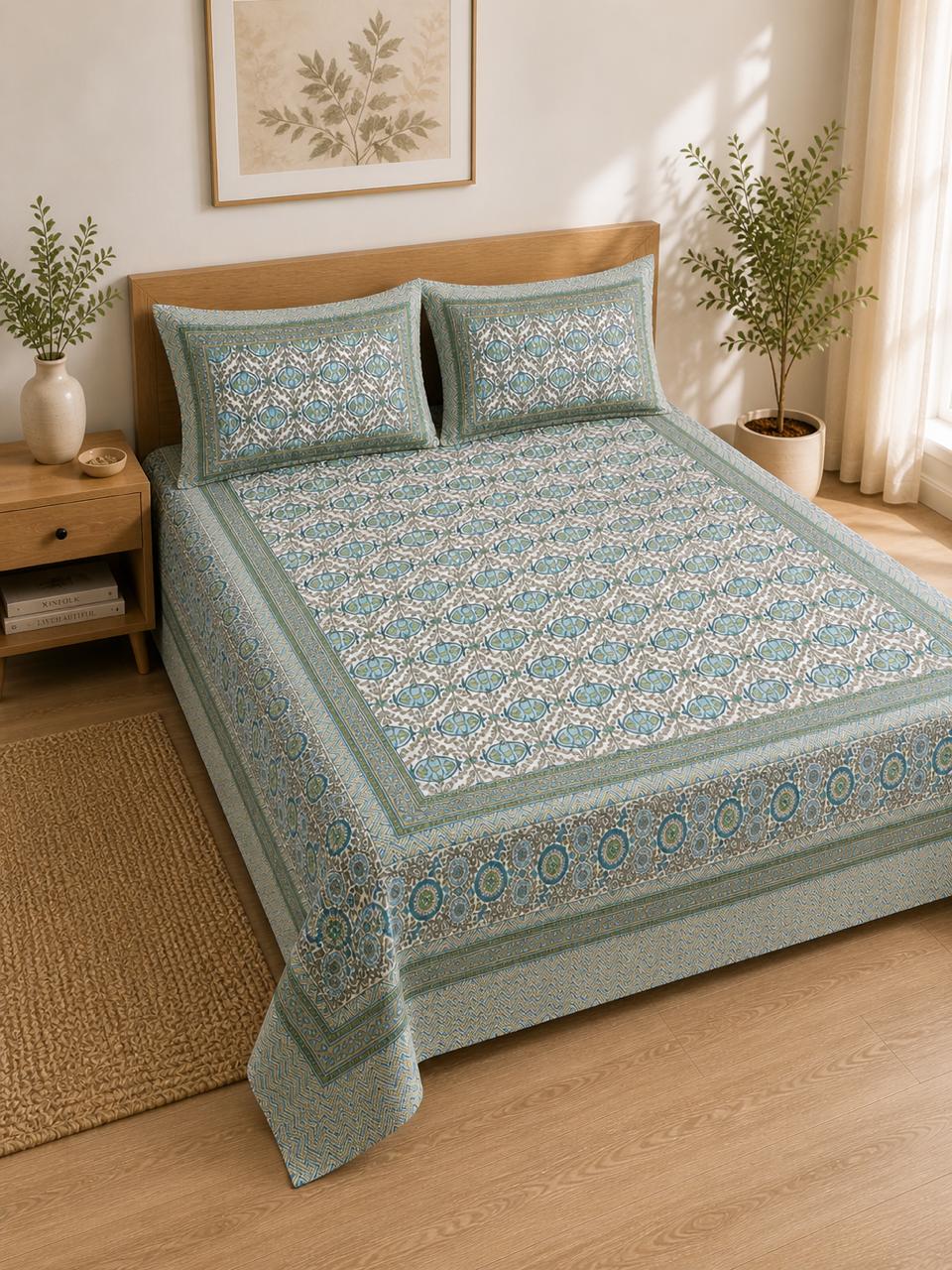 CROFF Premium Cotton King Size Bedsheet with 2 Pillow Covers (90 x 108 inches)