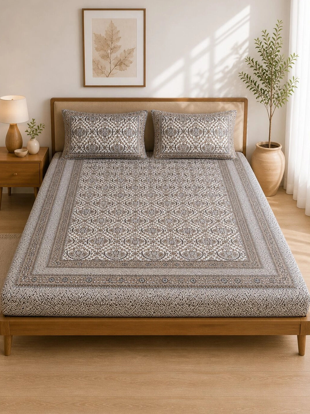 CROFF Premium Cotton Bedsheet  King Size (90 x 108 inches) | 2 Pillow Covers Included