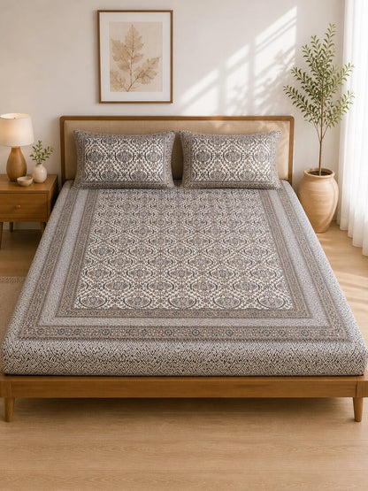 CROFF Premium Cotton Bedsheet  King Size (90 x 108 inches) | 2 Pillow Covers Included