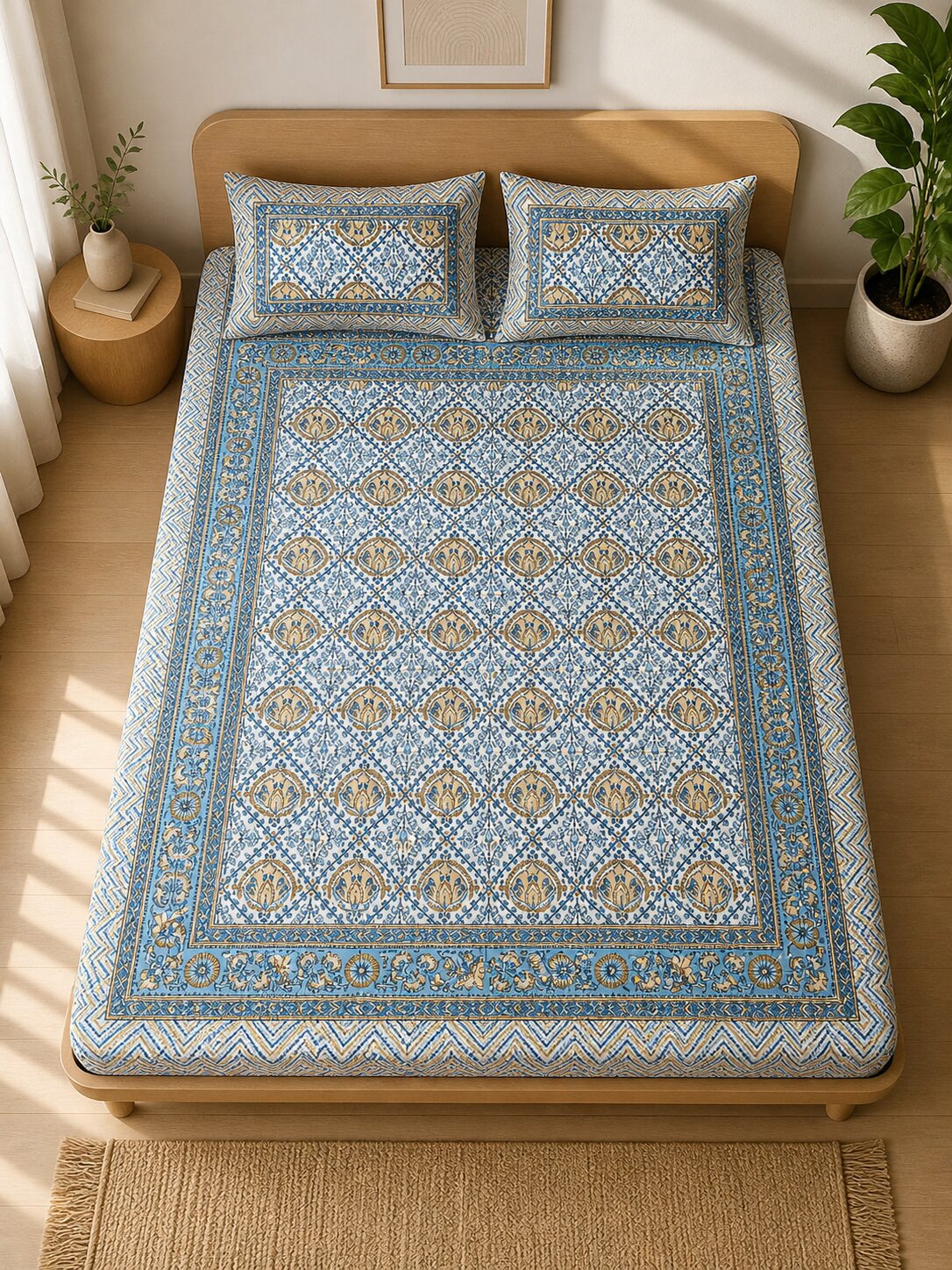 CROFF Premium Cotton Bedsheet King Size (90 x 108 inches) | 2 Pillow Covers Included