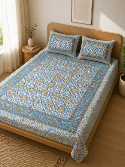 CROFF Premium Cotton Bedsheet King Size (90 x 108 inches) | 2 Pillow Covers Included