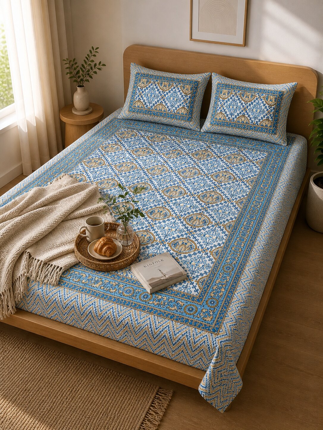 CROFF Premium Cotton Bedsheet King Size (90 x 108 inches) | 2 Pillow Covers Included