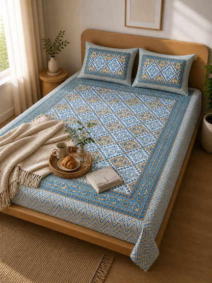 CROFF Premium Cotton Bedsheet King Size (90 x 108 inches) | 2 Pillow Covers Included