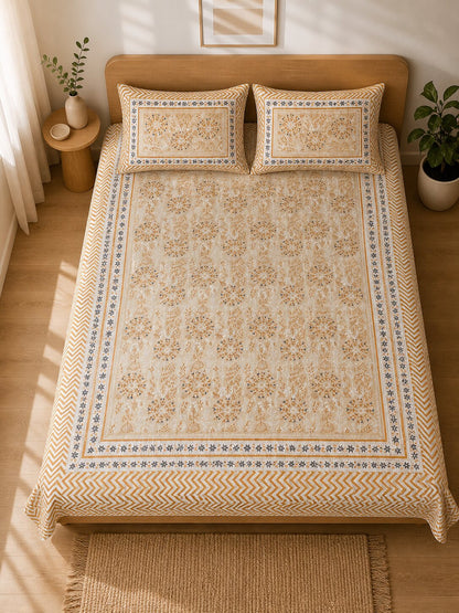 CROFF Premium Cotton Bedsheet King Size (90 x 108 inches) | 2 Pillow Covers Included