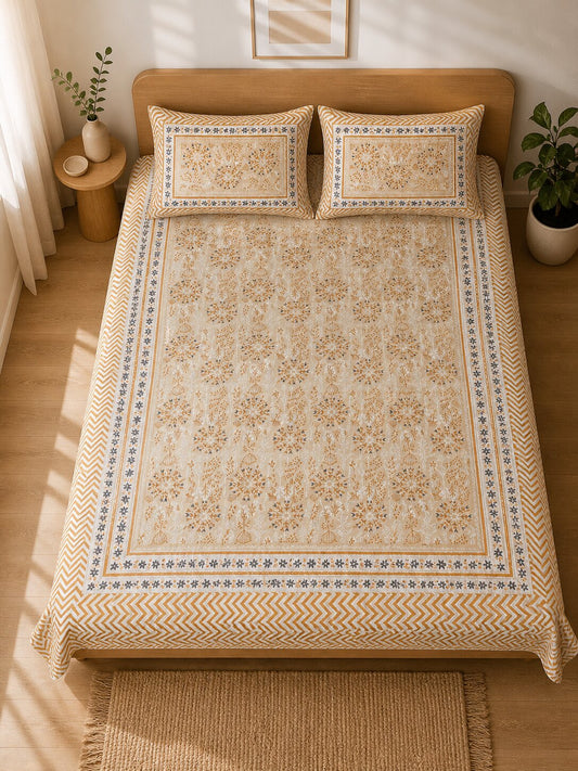 CROFF Premium Cotton Bedsheet King Size (90 x 108 inches) | 2 Pillow Covers Included