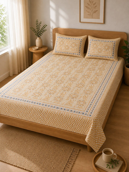 CROFF Premium Cotton Bedsheet King Size (90 x 108 inches) | 2 Pillow Covers Included