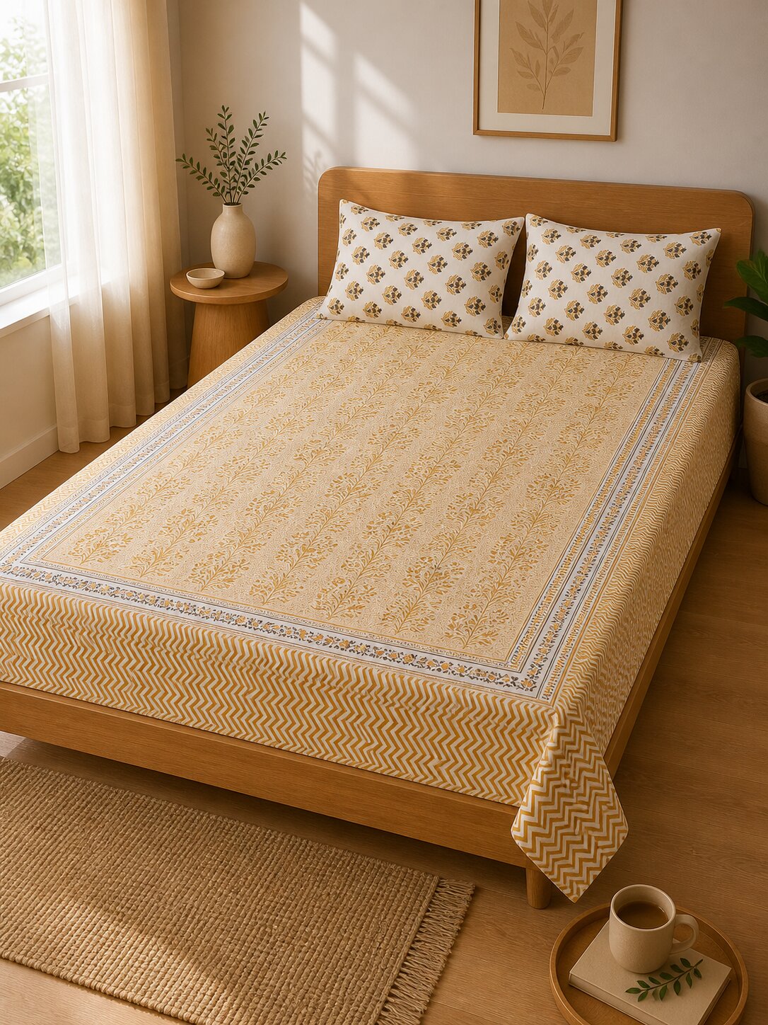 CROFF Premium Cotton Bedsheet King Size (90 x 108 inches) | 2 Pillow Covers Included