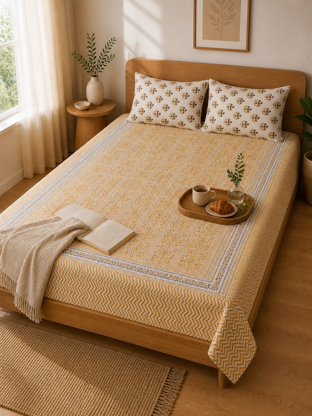 CROFF Premium Cotton Bedsheet King Size (90 x 108 inches) | 2 Pillow Covers Included