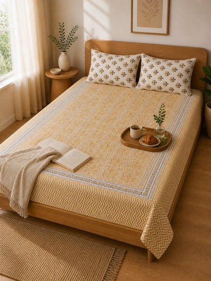 CROFF Premium Cotton Bedsheet King Size (90 x 108 inches) | 2 Pillow Covers Included