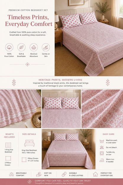 Croff Premium Cotton King Size Bedsheet Set