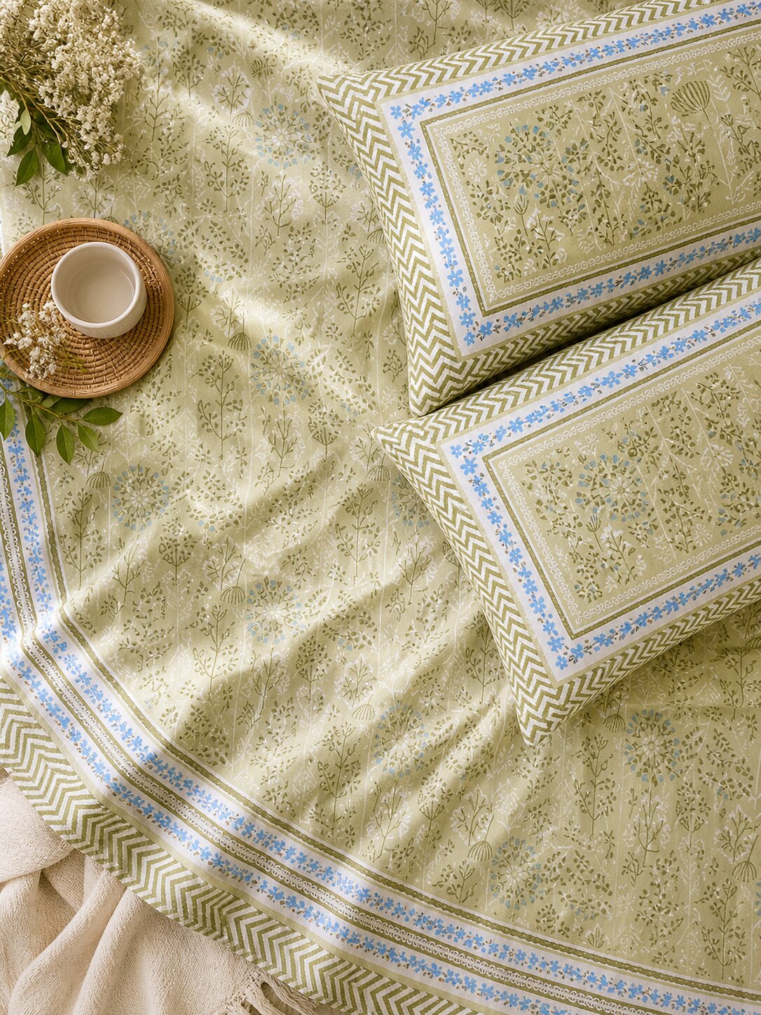 CROFF Premium Cotton Bedsheet King Size (90 x 108 inches) | 2 Pillow Covers Included