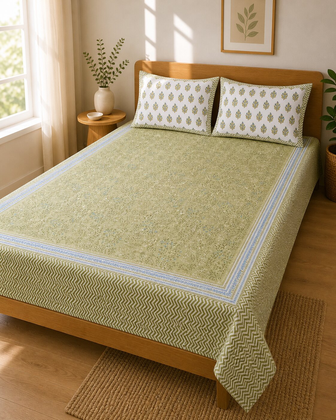 CROFF Premium Cotton Bedsheet King Size (90 x 108 inches) | 2 Pillow Covers Included