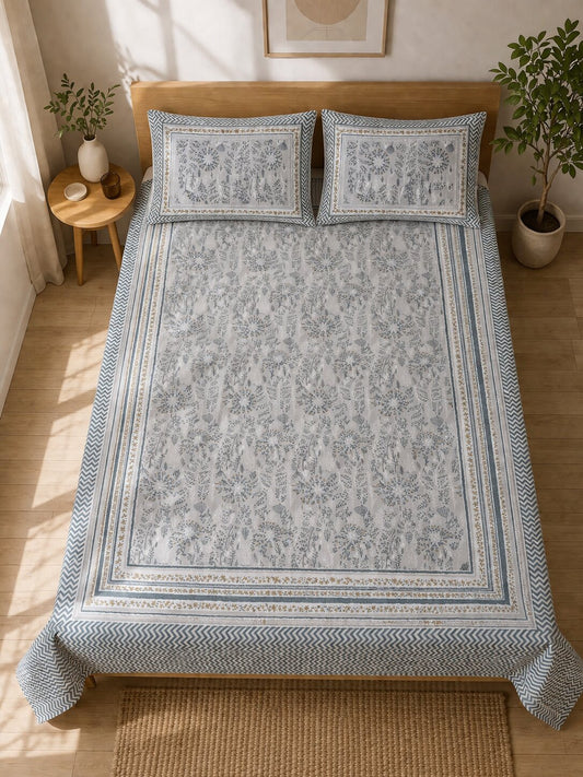 CROFF Premium Cotton Bedsheet King Size (90 x 108 inches) | 2 Pillow Covers Included