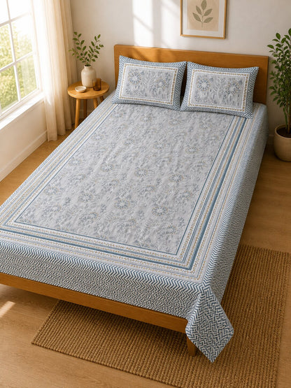 CROFF Premium Cotton Bedsheet King Size (90 x 108 inches) | 2 Pillow Covers Included