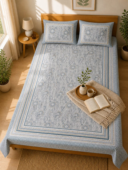 CROFF Premium Cotton Bedsheet King Size (90 x 108 inches) | 2 Pillow Covers Included