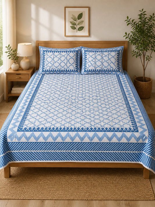 CROFF Premium Cotton Bedsheet King Size (90 x 108 inches) | 2 Pillow Covers Included