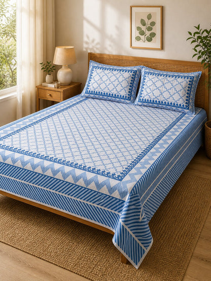 CROFF Premium Cotton Bedsheet King Size (90 x 108 inches) | 2 Pillow Covers Included