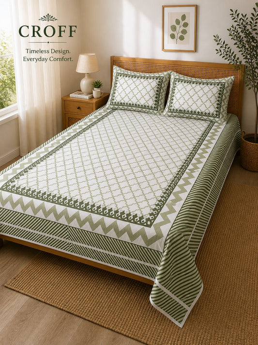 CROFF Premium Cotton Bedsheet King Size (90 x 108 inches) | 2 Pillow Covers Included