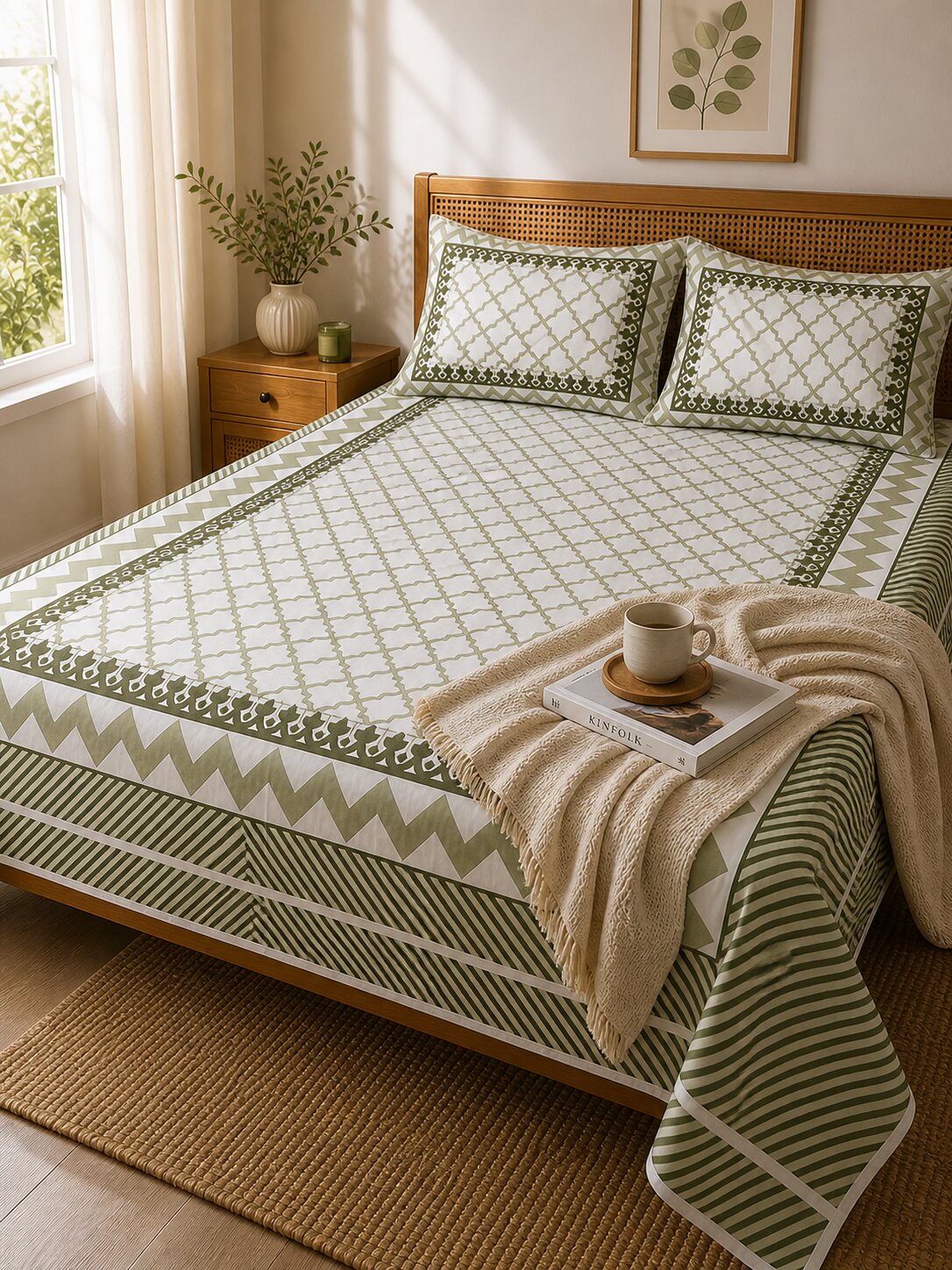 CROFF Premium Cotton Bedsheet King Size (90 x 108 inches) | 2 Pillow Covers Included