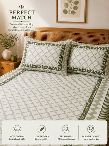 CROFF Premium Cotton Bedsheet King Size (90 x 108 inches) | 2 Pillow Covers Included