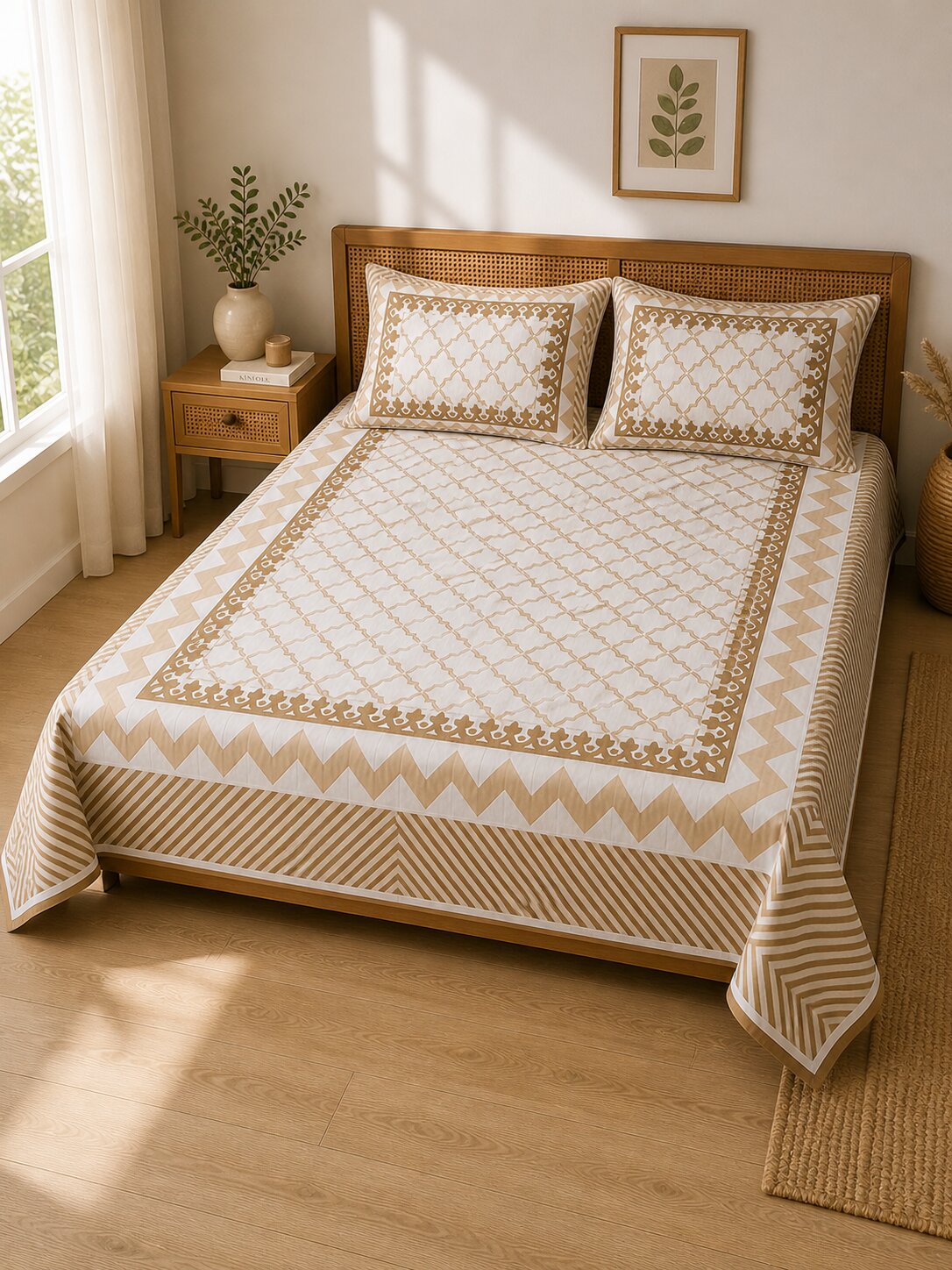 CROFF Premium Cotton Bedsheet King Size (90 x 108 inches) | 2 Pillow Covers Included