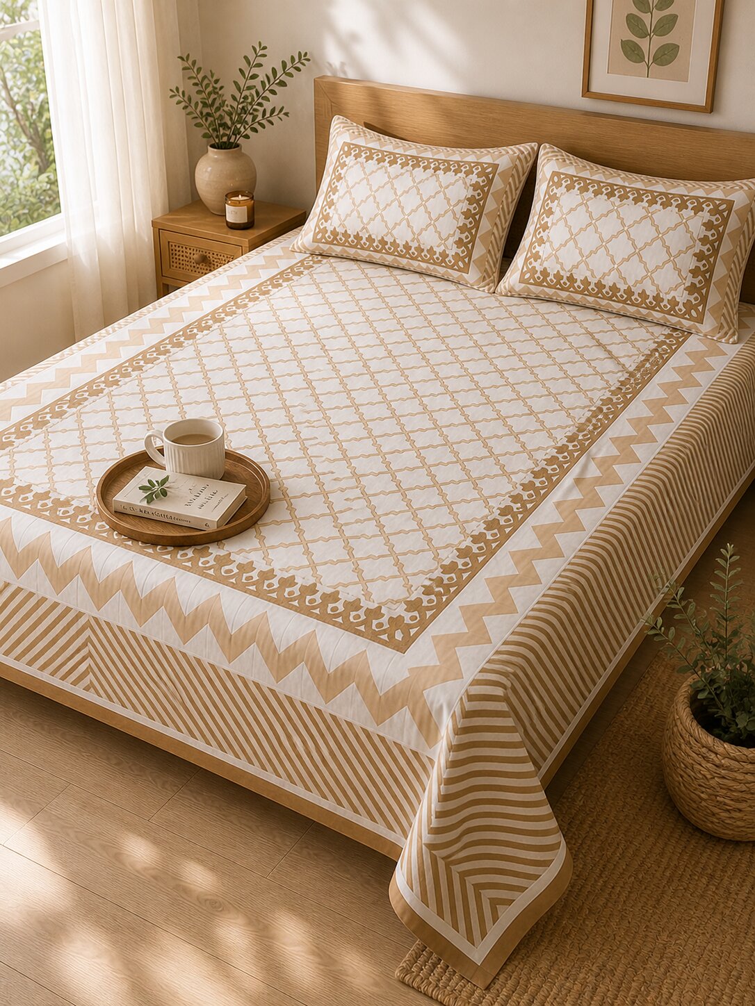 CROFF Premium Cotton Bedsheet King Size (90 x 108 inches) | 2 Pillow Covers Included