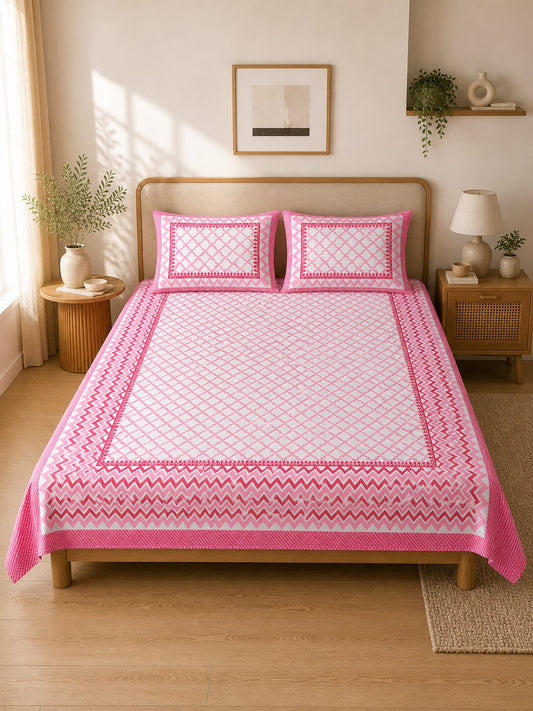 CROFF Premium Cotton Bedsheet King Size (90 x 108 inches) | 2 Pillow Covers Included