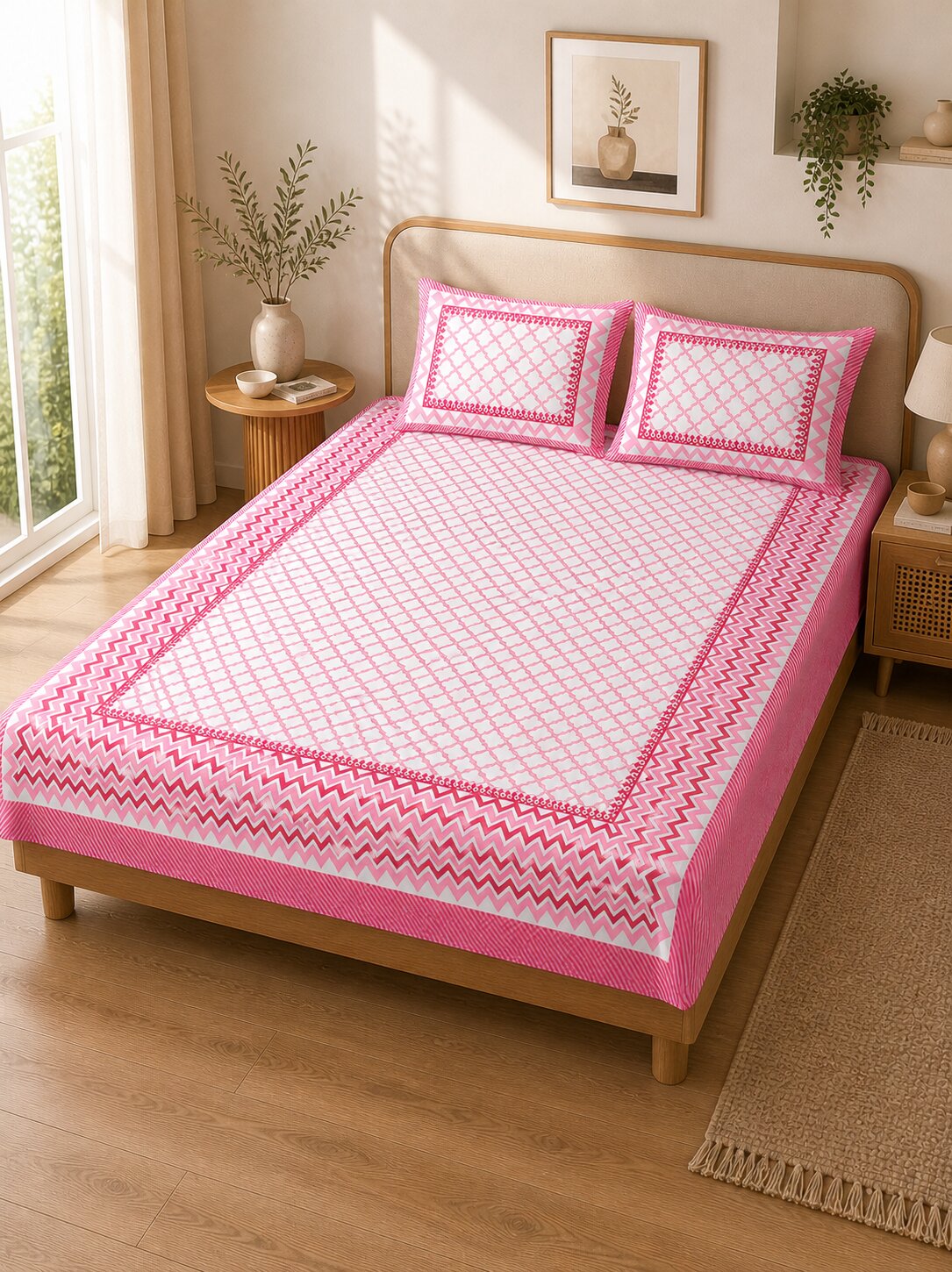 CROFF Premium Cotton Bedsheet King Size (90 x 108 inches) | 2 Pillow Covers Included