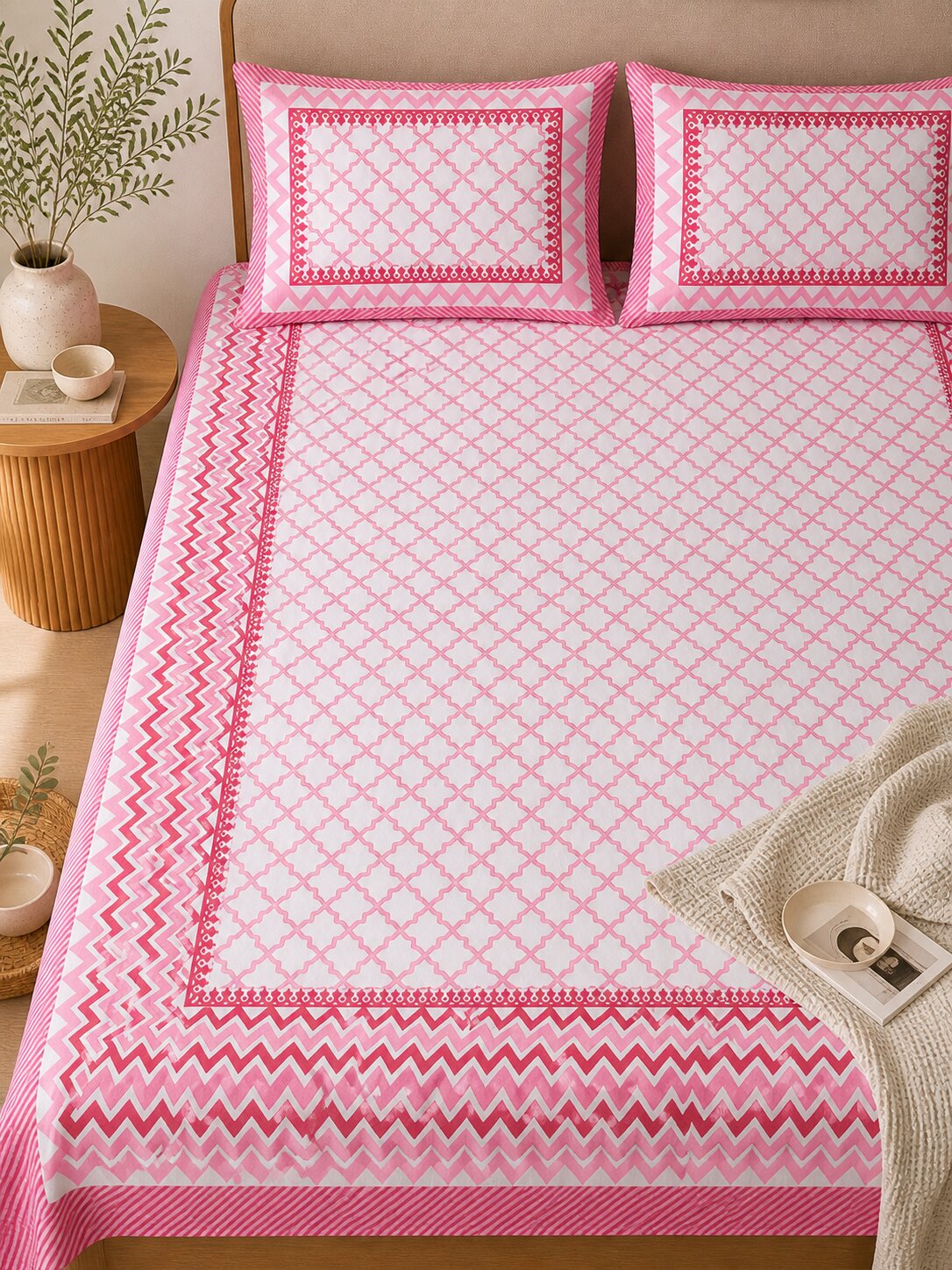 CROFF Premium Cotton Bedsheet King Size (90 x 108 inches) | 2 Pillow Covers Included