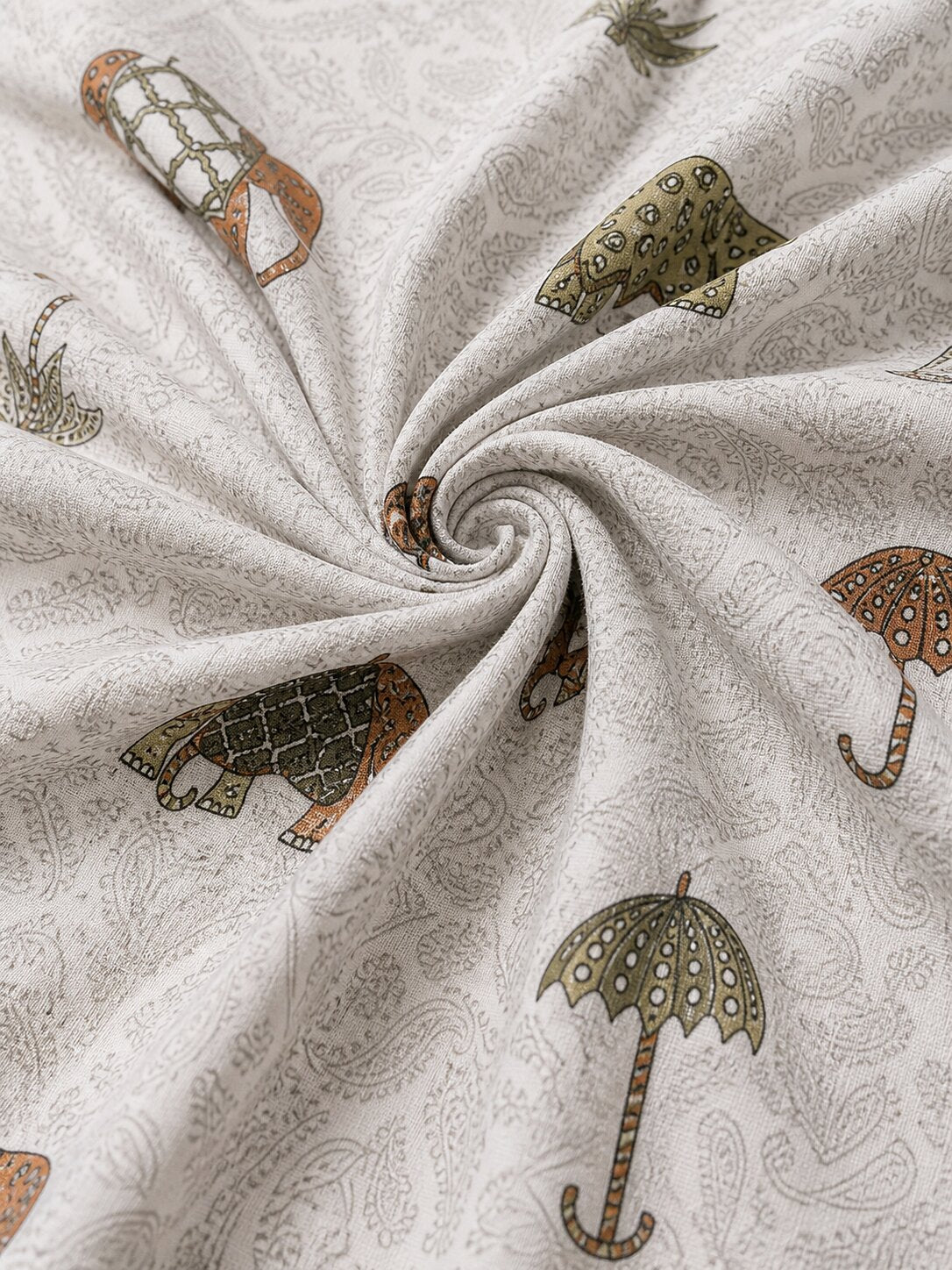 CROFF Premium Cotton King Size Bedsheet with 2 Pillow Covers (90 x 108 inches) | Beige Elephant Print with Umbrella Border