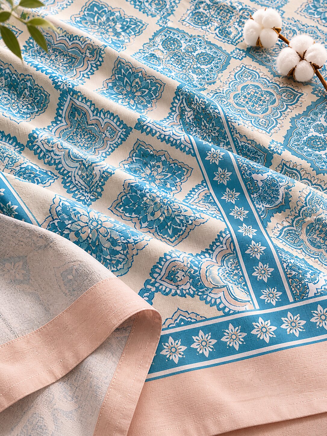 CROFF Premium Cotton King Size Bedsheet with 2 Pillow Covers (90 x 108 inches) | Teal Geometric Floral Print
