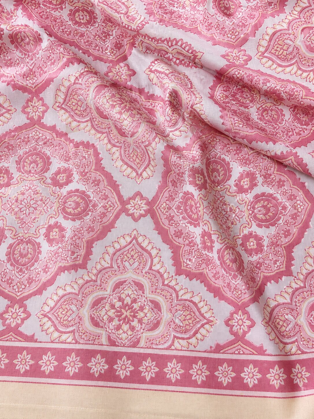 CROFF Premium Cotton King Size Bedsheet with 2 Pillow Covers – Pink Mughal Print (90 x 108 inches)
