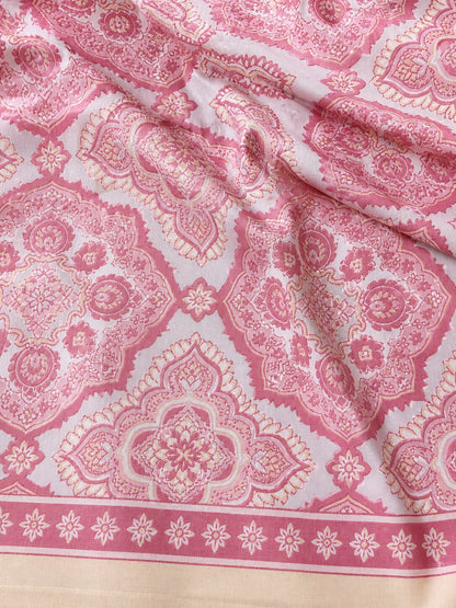CROFF Premium Cotton King Size Bedsheet with 2 Pillow Covers – Pink Mughal Print (90 x 108 inches)