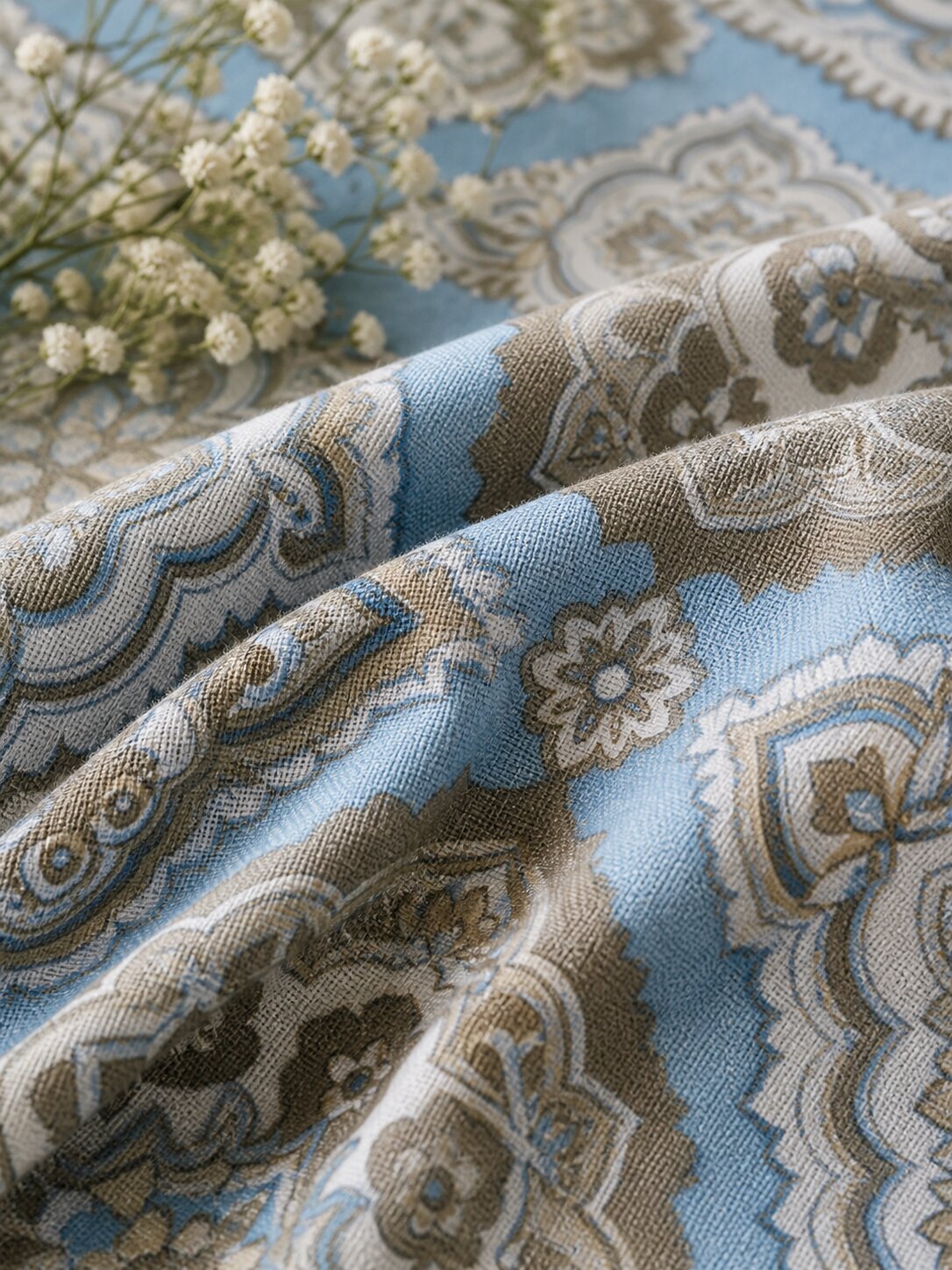 CROFF Premium Cotton King Size Bedsheet with 2 Pillow Covers – Blue Beige Jaipuri Print (90 x 108 inches)
