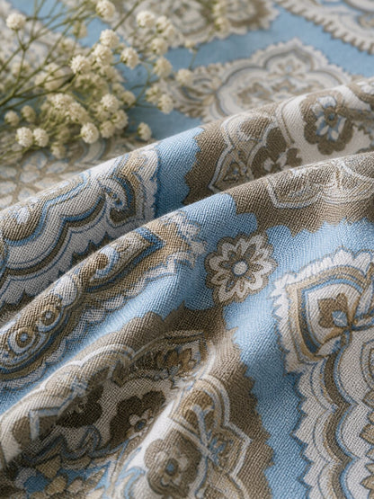CROFF Premium Cotton King Size Bedsheet with 2 Pillow Covers – Blue Beige Jaipuri Print (90 x 108 inches)