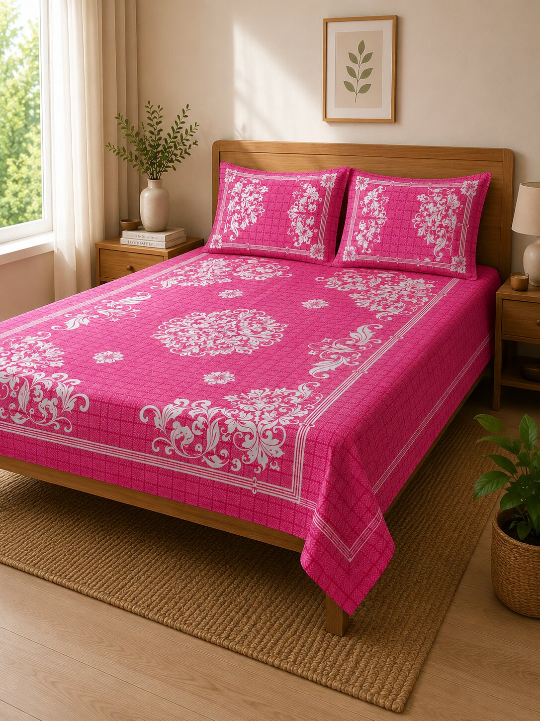 CROFF Premium Cotton Queen Size Bedsheet Set with 2 Pillow Covers