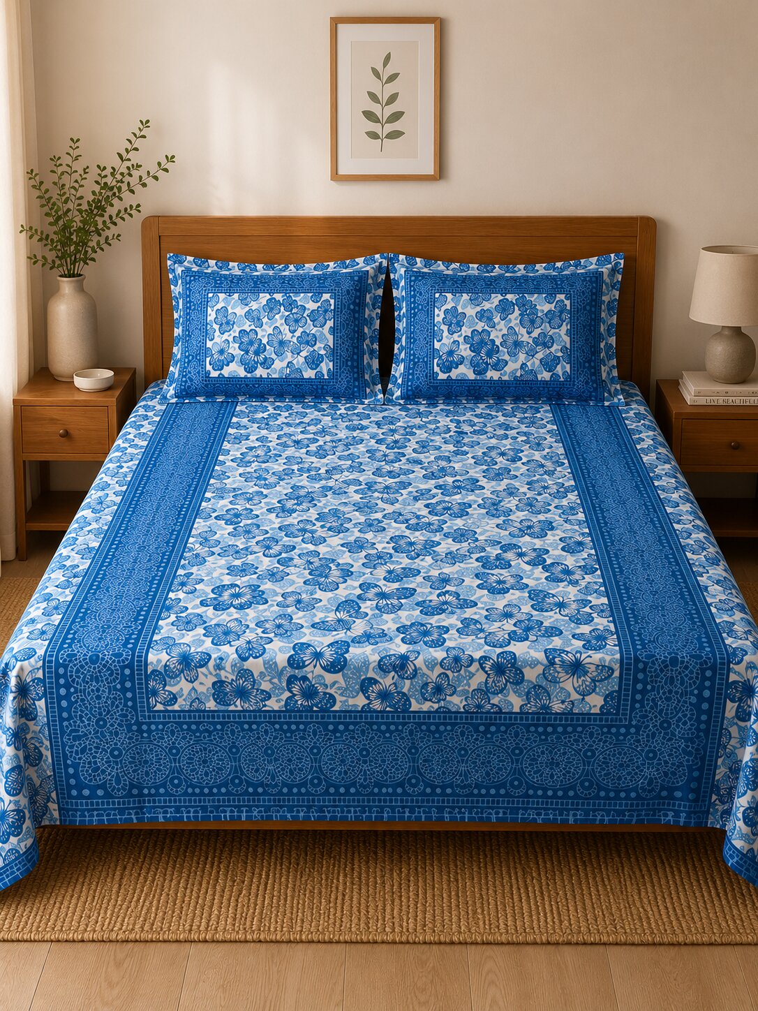 CROFF Premium Cotton Queen Size Bedsheet Set with 2 Pillow Covers