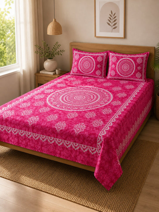 CROFF Premium Cotton Queen Size Bedsheet Set with 2 Pillow Covers