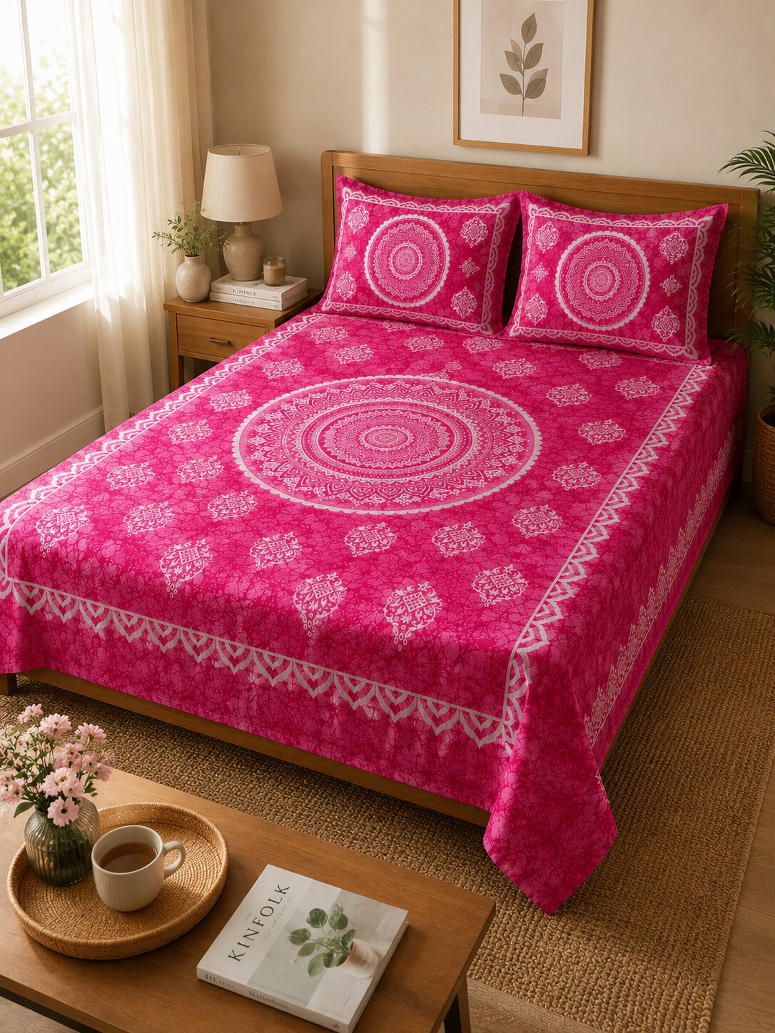 CROFF Premium Cotton Queen Size Bedsheet Set with 2 Pillow Covers
