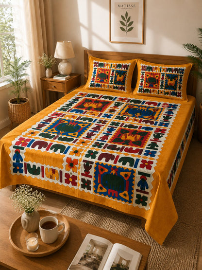 CROFF Premium Cotton Queen Size Bedsheet Set with 2 Pillow Covers