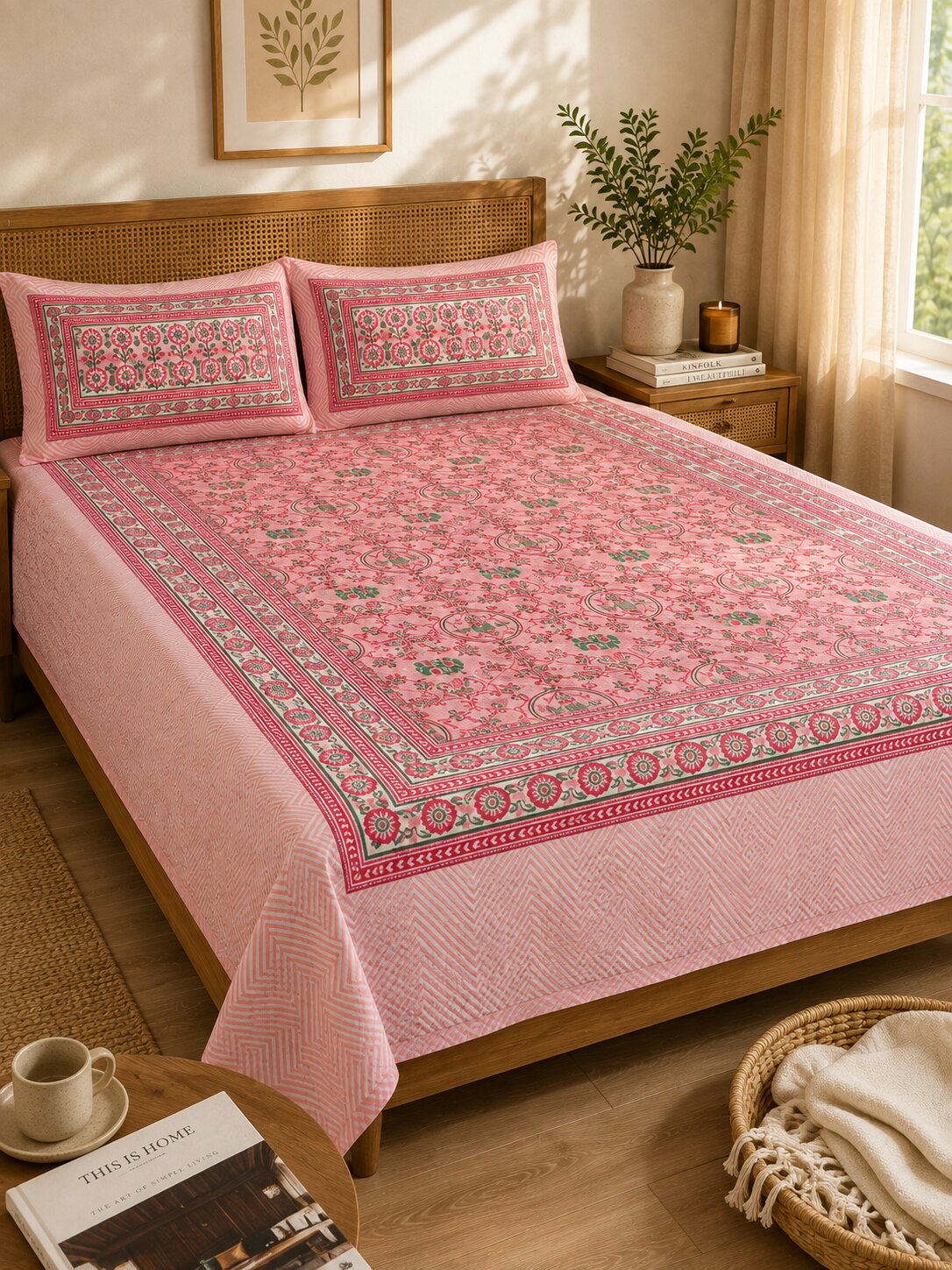 CROFF 100% Pure Cotton King Size Jaipuri Printed Bedsheet with 2 Pillow Covers | Soft & Breathable | 93 × 108 Inches