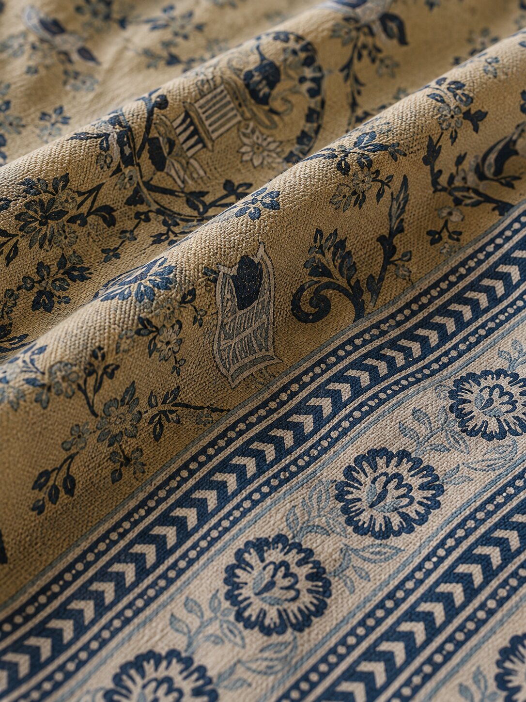 CROFF 100% Pure Cotton King Size Jaipuri Printed Bedsheet with 2 Pillow Covers | Soft & Breathable | 93 × 108 Inches | Beige & Navy Blue Floral