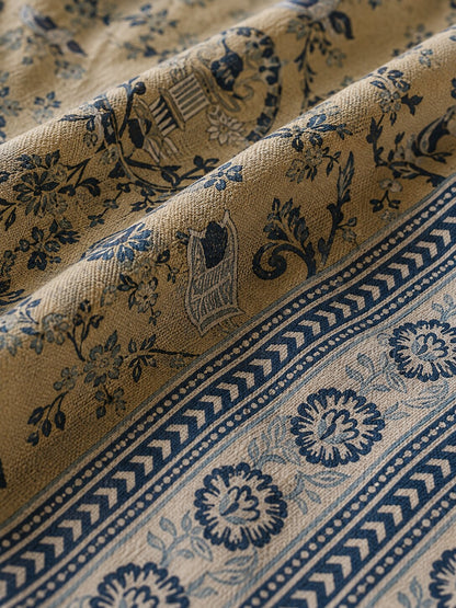 CROFF 100% Pure Cotton King Size Jaipuri Printed Bedsheet with 2 Pillow Covers | Soft & Breathable | 93 × 108 Inches | Beige & Navy Blue Floral