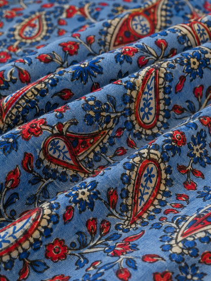 CROFF 100% Pure Cotton King Size Jaipuri Printed Bedsheet with 2 Pillow Covers | Soft & Breathable | 93 × 108 Inches | Royal Blue Paisley Floral
