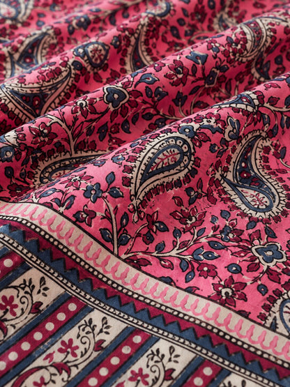 CROFF 100% Pure Cotton King Size Jaipuri Printed Bedsheet with 2 Pillow Covers | Soft & Breathable | 93 × 108 Inches | Pink Paisley Floral