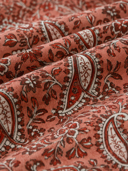 CROFF 100% Pure Cotton King Size Jaipuri Printed Bedsheet with 2 Pillow Covers | Soft & Breathable | 93 × 108 Inches | Rust Pink Paisley Floral