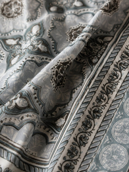 CROFF 100% Pure Cotton King Size Jaipuri Printed Bedsheet with 2 Pillow Covers | Soft & Breathable | 93 × 108 Inches | Grey Floral Medallion